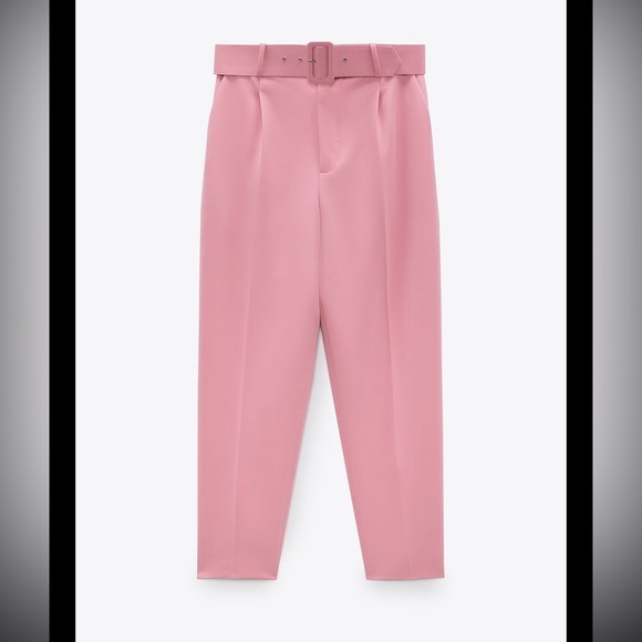 Zara pink High Waisted PANTS WITH FABRIC-COVERED BELT - Picture 11 of 15